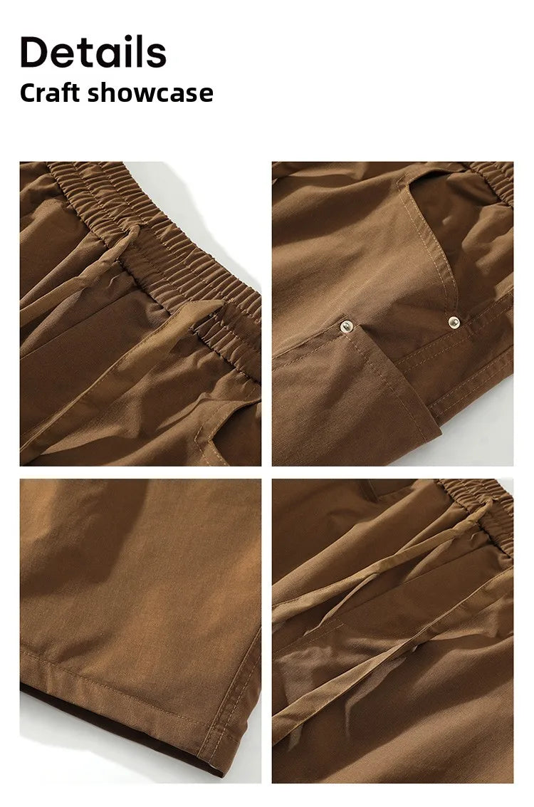 Men's Spring Summer Fashion Cargo Pants with Elastic Solid Color Multi-Pocket Long Pants Suitable for Outdoor Sports and Leisure