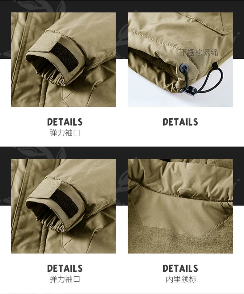 Winter Jacket Men Outwear Fleece Liner Warm Hooded Men multi-pocket Cargo Jacket Men Windproof Casual Hiking Coat Male Clothing