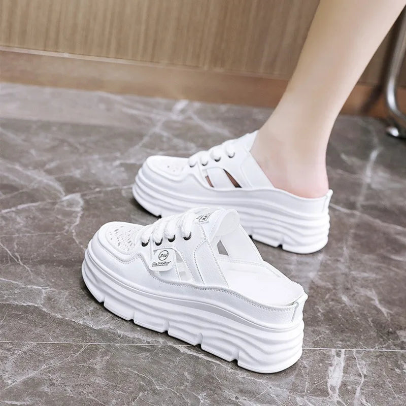Summer New Women's Sandals Fashion Breathable Increase Baotou Semi-slippers Women Small White Shoe Sexy Dress Sandals Zapatillas