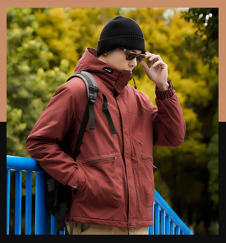 Winter Jacket Men Outwear Fleece Liner Warm Hooded Men multi-pocket Cargo Jacket Men Windproof Casual Hiking Coat Male Clothing