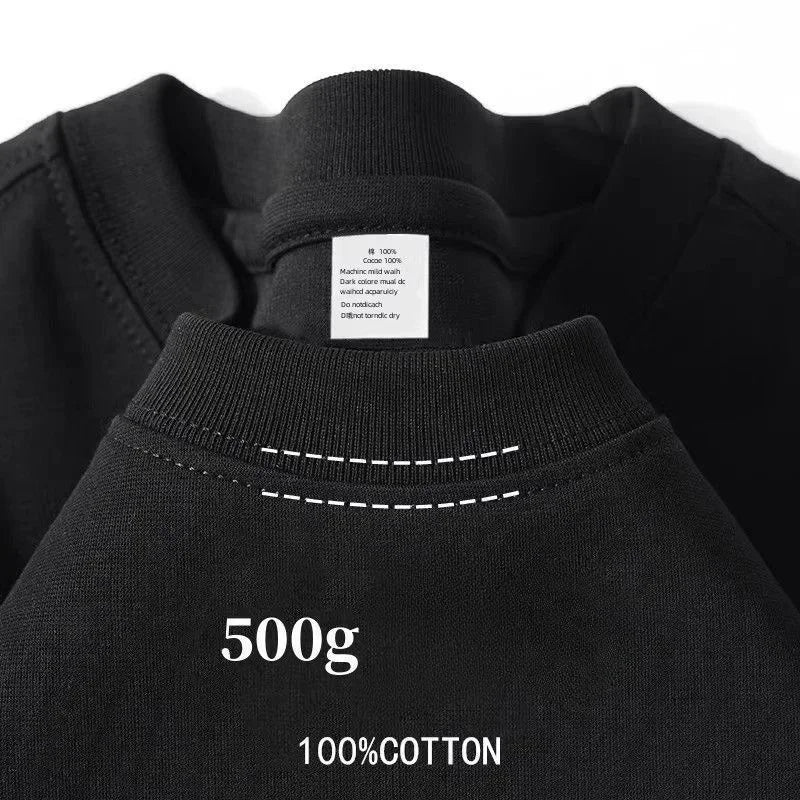 500grams T Shirts Oversized Loose Heavy Weight Cotton Solid Drop Shoulder Short Sleeve T-shirt Men for Summer