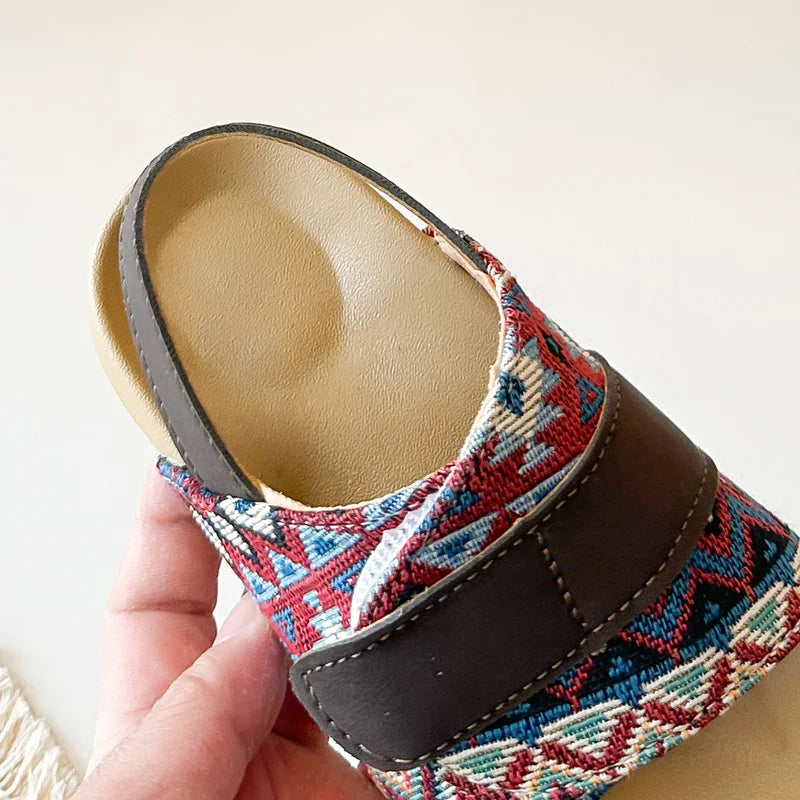 Summer Children Causal Sandals New Boho Toddler Beach Slippers for Girls Outdoor Daily Wear Non-slip Kids Retro Open-toe Sandals