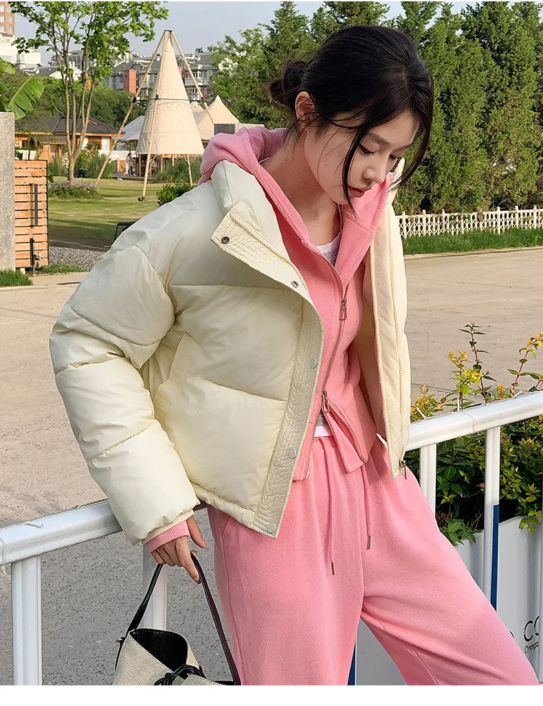 Winter Cropped Jacket Women Clothing Warm Short Puffer Jackets Lightweight Chic Stand Up Collar Student Cotton-padded Jacket New