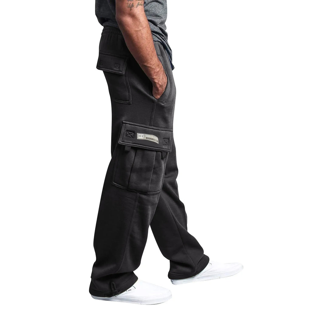 Men'S Cargo Pants Rope Loosening Waist Solid Color Pocket Trousers Comfortable Loose Sports Trousers Casual Wide Leg Pants