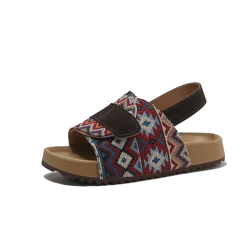 Summer Children Causal Sandals New Boho Toddler Beach Slippers for Girls Outdoor Daily Wear Non-slip Kids Retro Open-toe Sandals