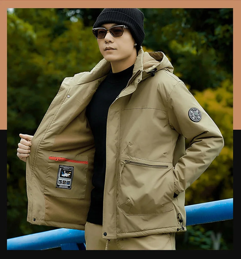 Winter Jacket Men Outwear Fleece Liner Warm Hooded Men multi-pocket Cargo Jacket Men Windproof Casual Hiking Coat Male Clothing