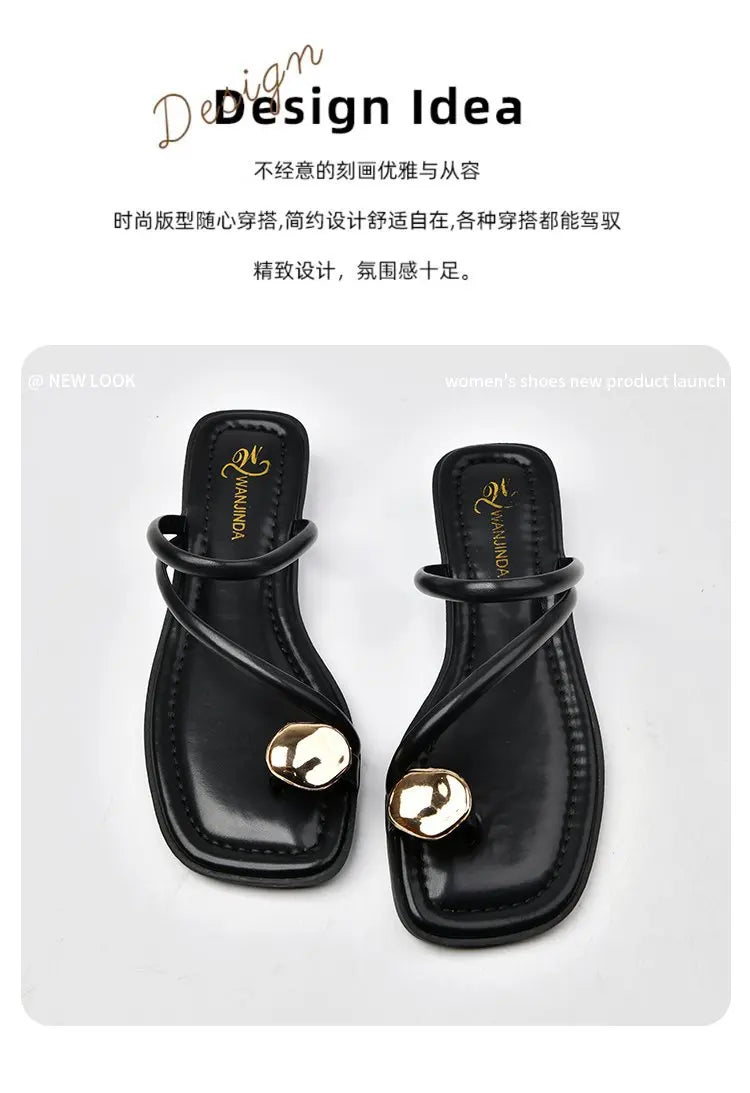 Women'S Summer 2025 New Fashionable Low-Heeled Sandals for Women with a Clip Toe Design, Perfect for Walking