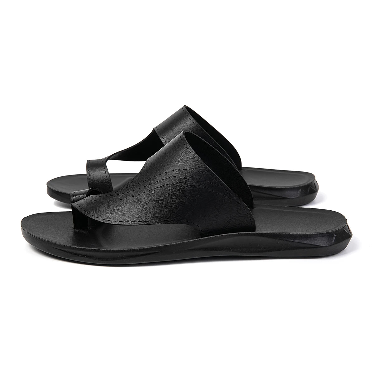 Summer Sandals High Quality Leather Men Bare Toe Slippers Men Shoes Slip on Casual Shoes Outdoor Mens Slides Comfy Beach Sandals
